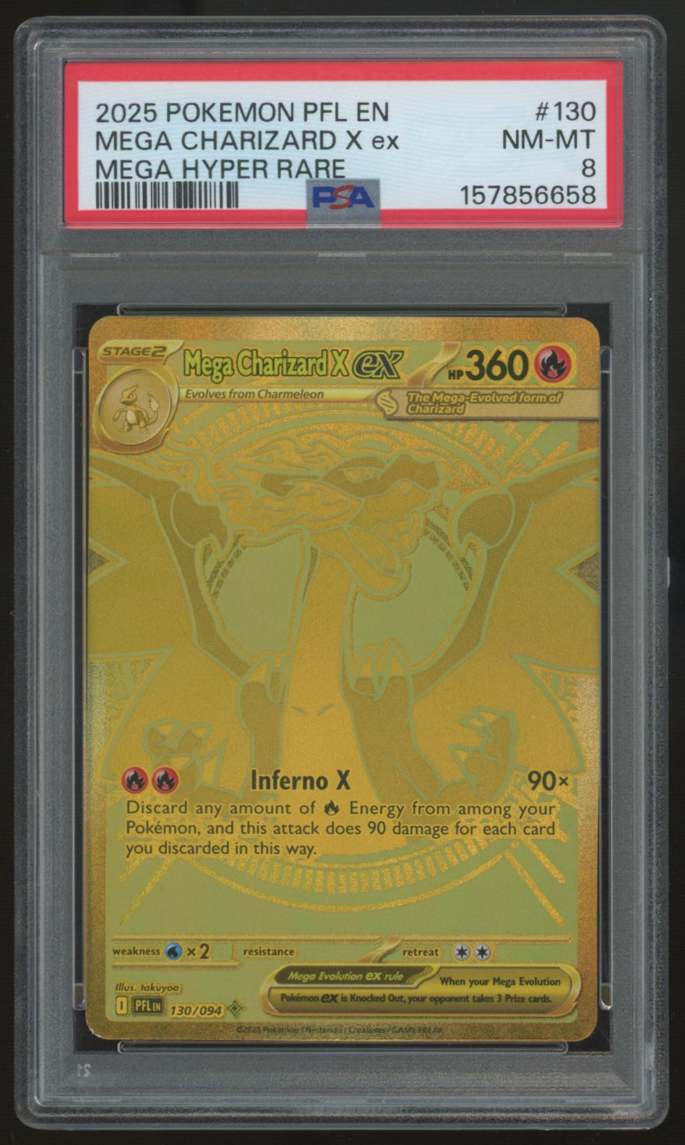 2025 Pokemon Mega Charizard X ex Phantasmal Flames Mega Hyper Rare #130 PSA 8