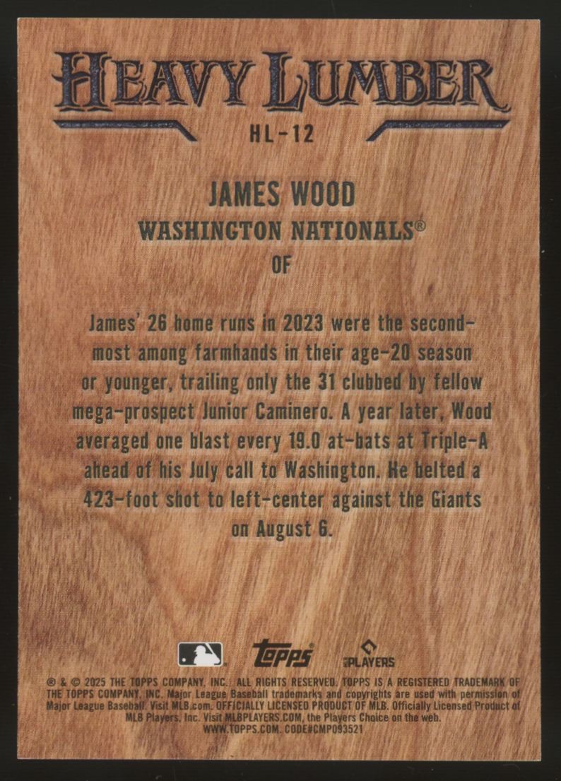 2025 Topps Series One James Wood RC Heavy Lumber SSP #HL-12