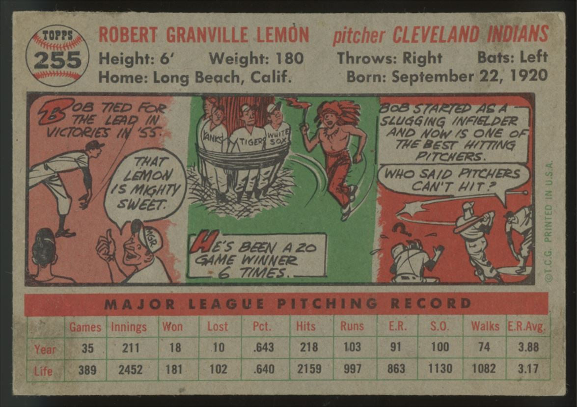 1956 Topps Bob Lemon #255 EX