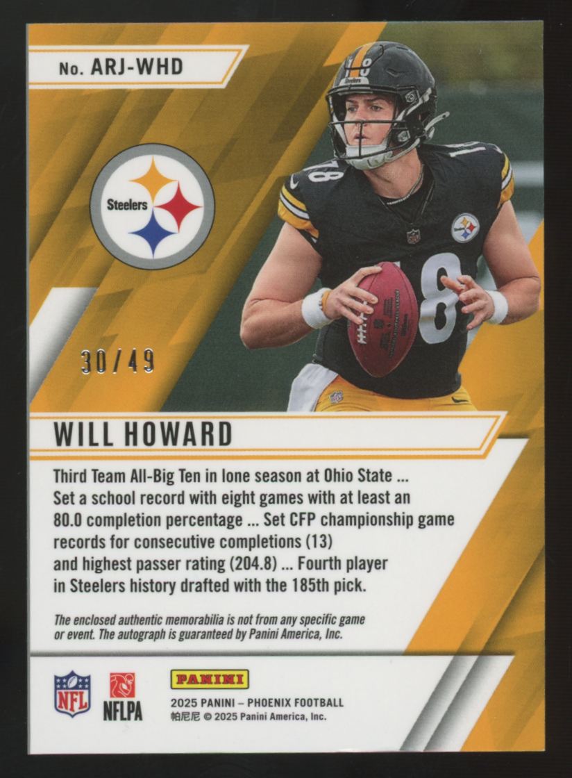 2025 Panini Phoenix Will Howard RC Ascension Patch Auto RPA /49 #ARJ-WHD