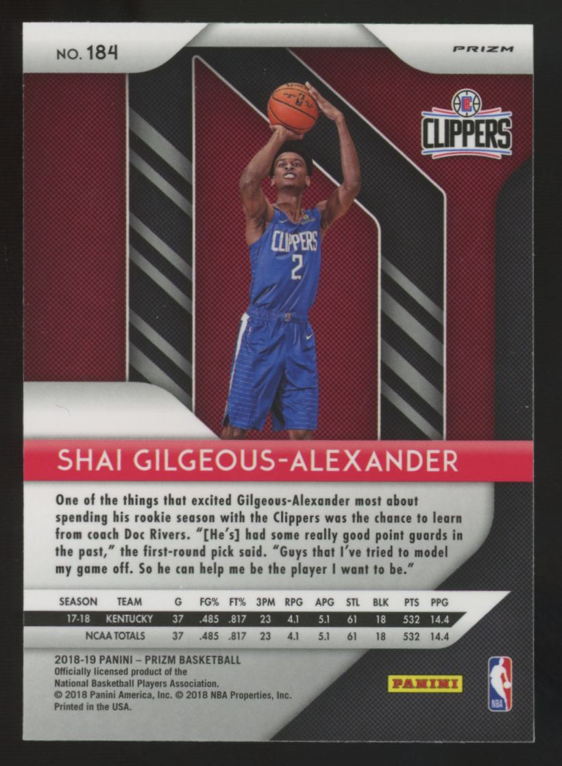 2018-19 Panini Prizm Shai Gilgeous-Alexander RC Red, White And Blue #184