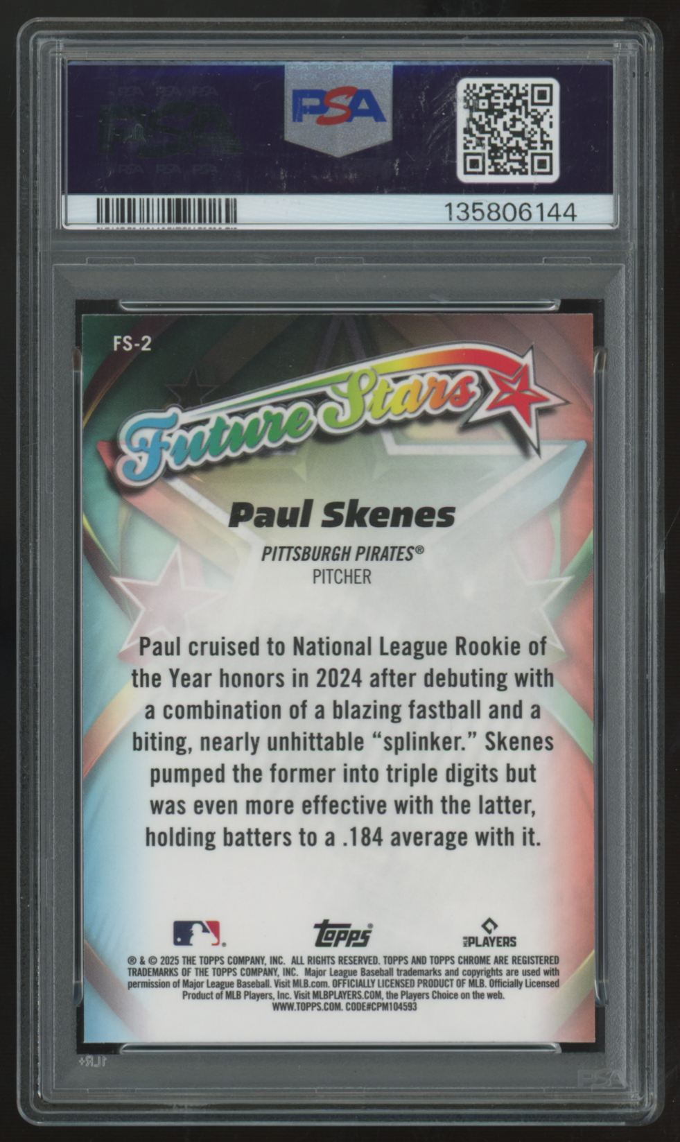 2025 Topps Chrome Logofractor Paul Skenes Future Stars #FS-2 PSA 10