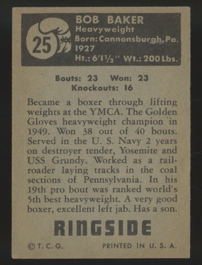 1951 Topps Ringside Bob Baker #25 VG