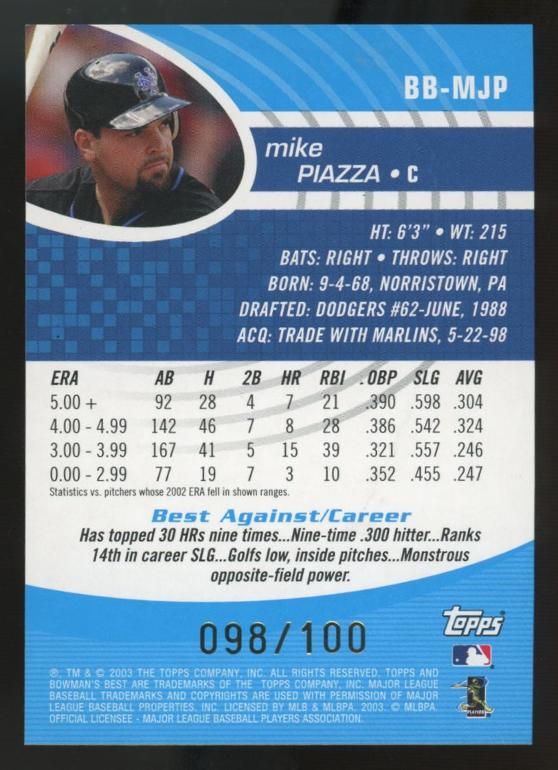 2003 Bowman's Best Mike Piazza Blue /100 #BB-MJP