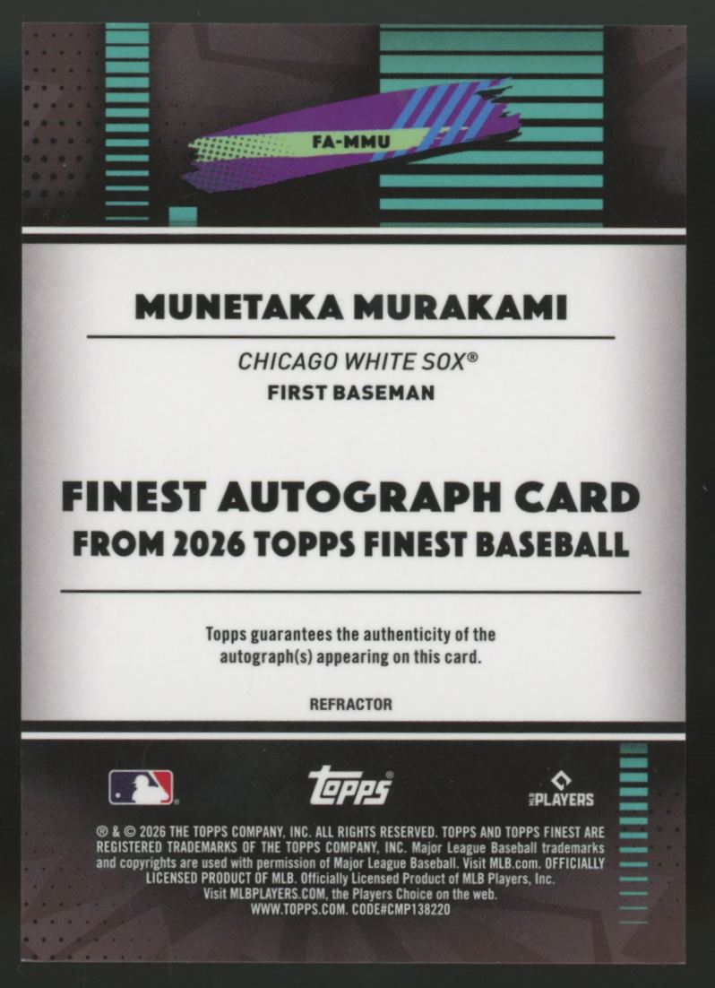 2026 Topps Finest Munetaka Murakami RC Refractor Auto #FA-MMU