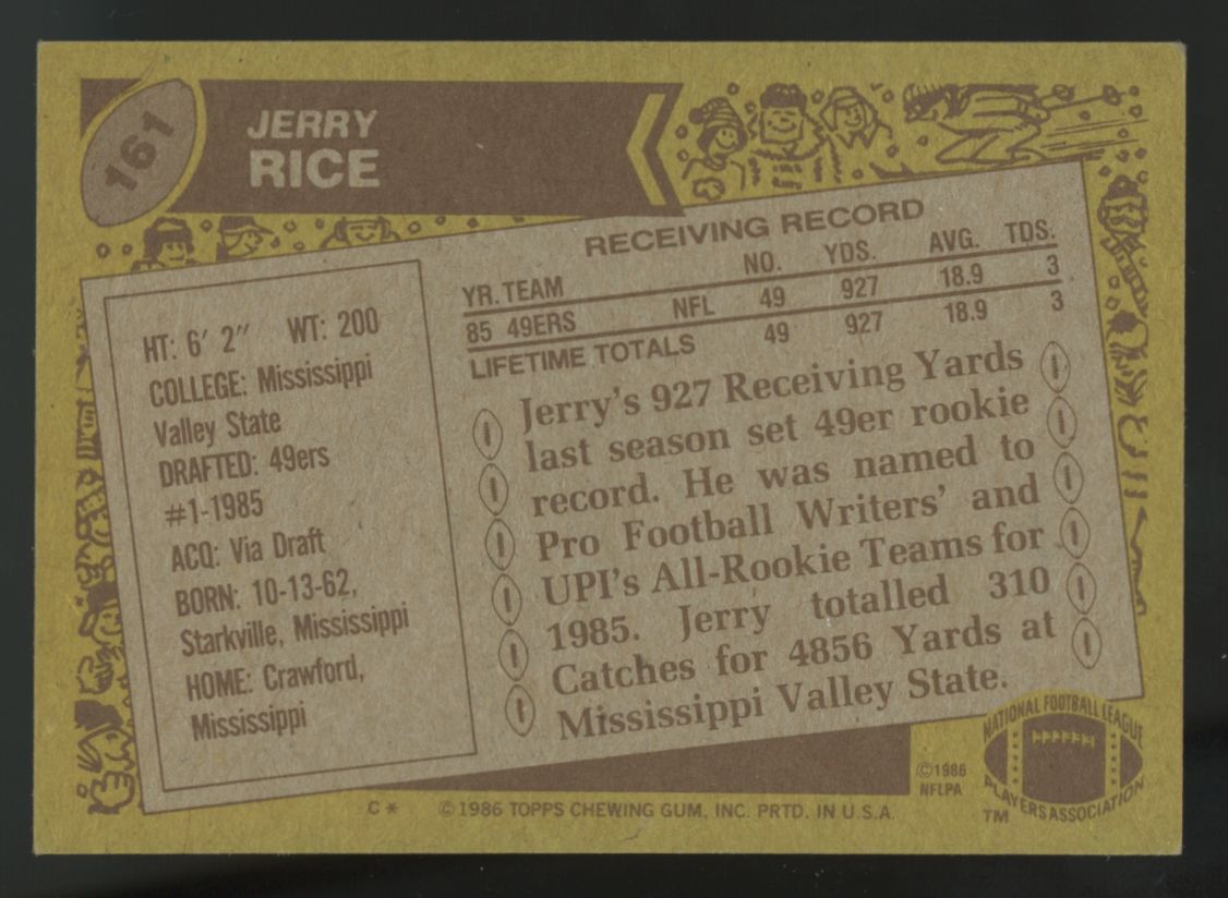 1986 Topps Jerry Rice RC #161 EX "D"