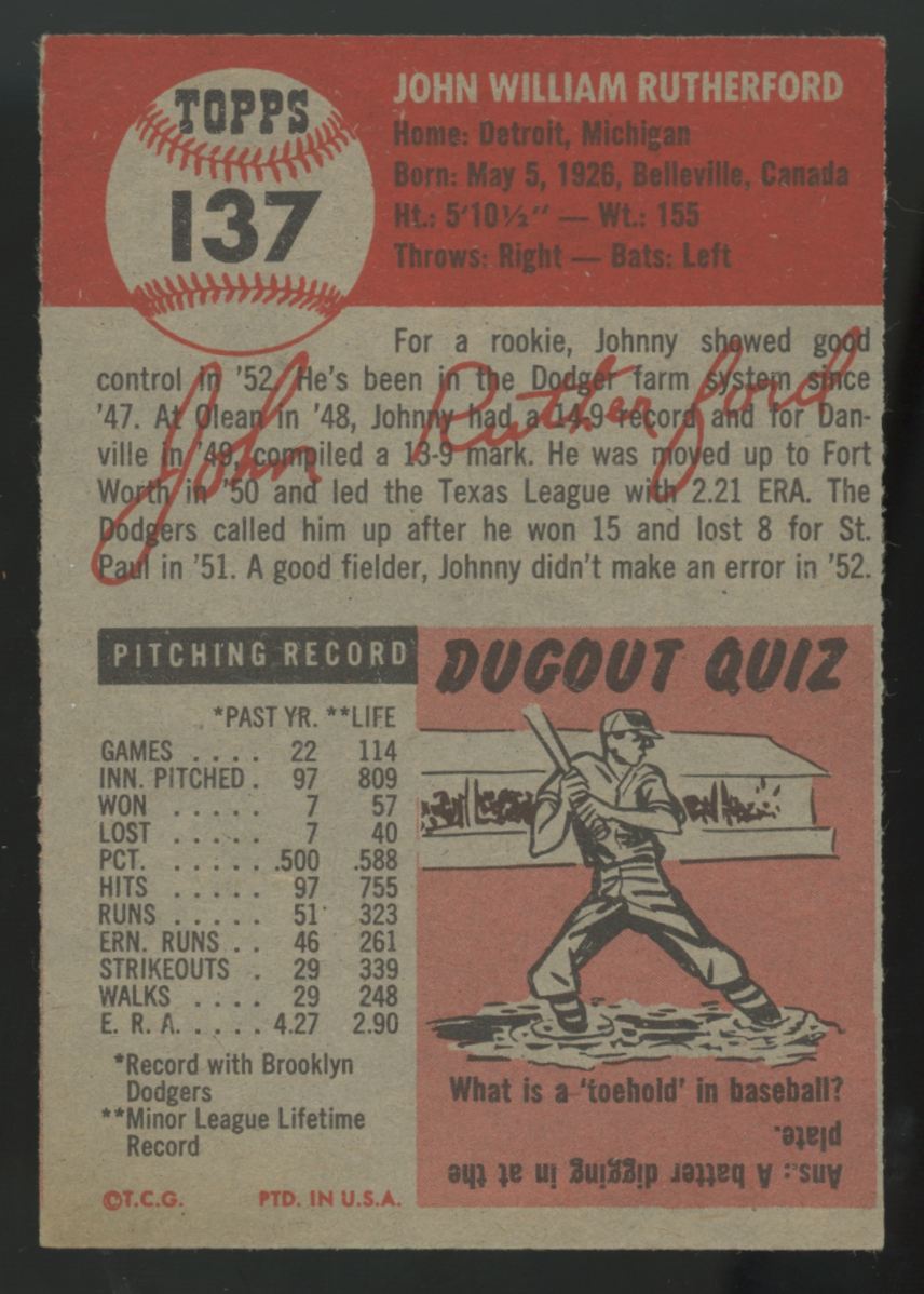 1953 Topps John Rutherford #137 EX