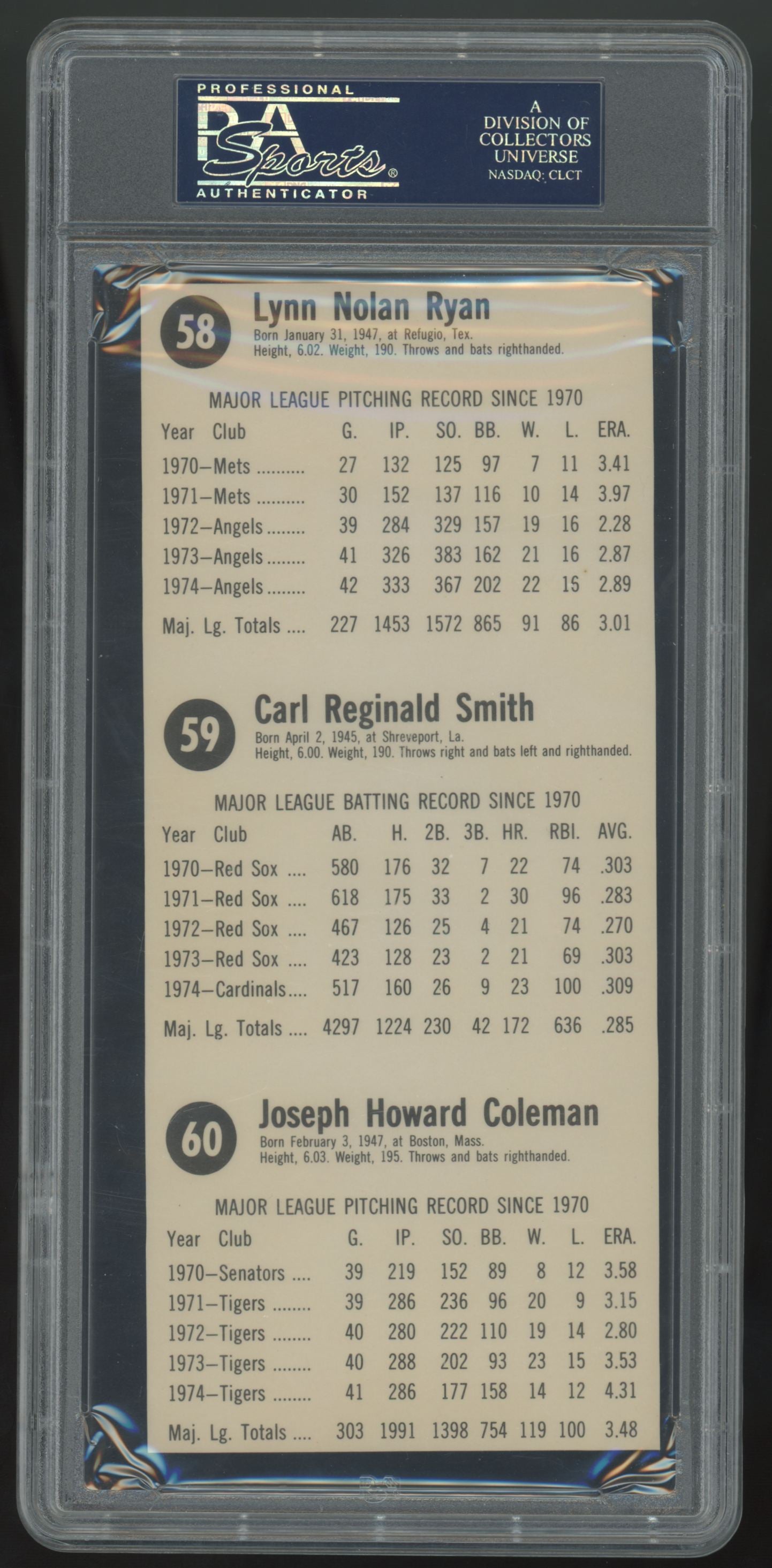 1975 Hostess Nolan Ryan/ Reggie Smith/ Joe Coleman Hand Cut - Panel PSA 10