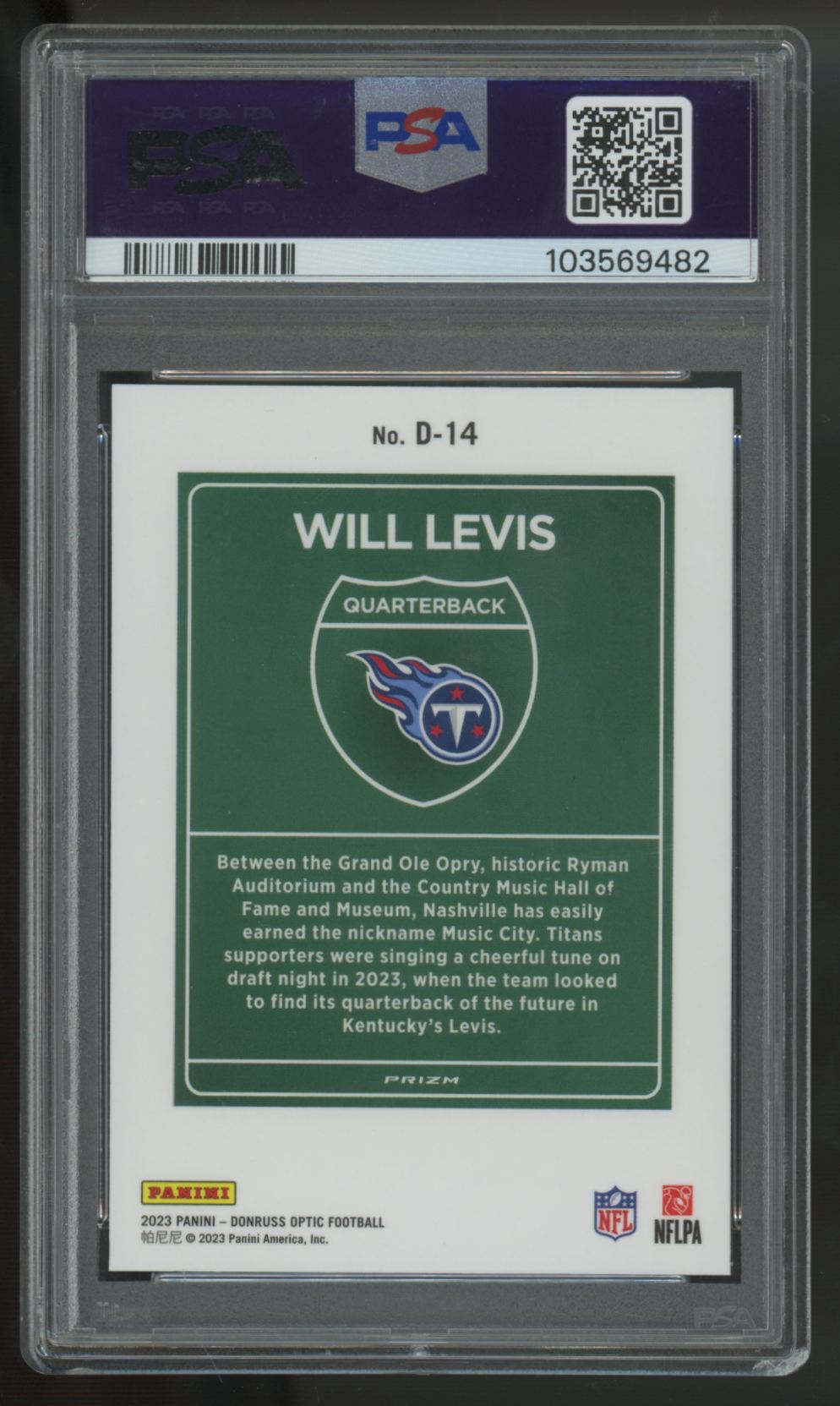 2023 Panini Donruss Optic Will Levis RC Downtown Prizm SSP #D-14 PSA 9