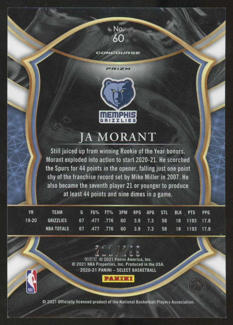 2020-21 Select Ja Morant Light Blue Prizm /299 #60