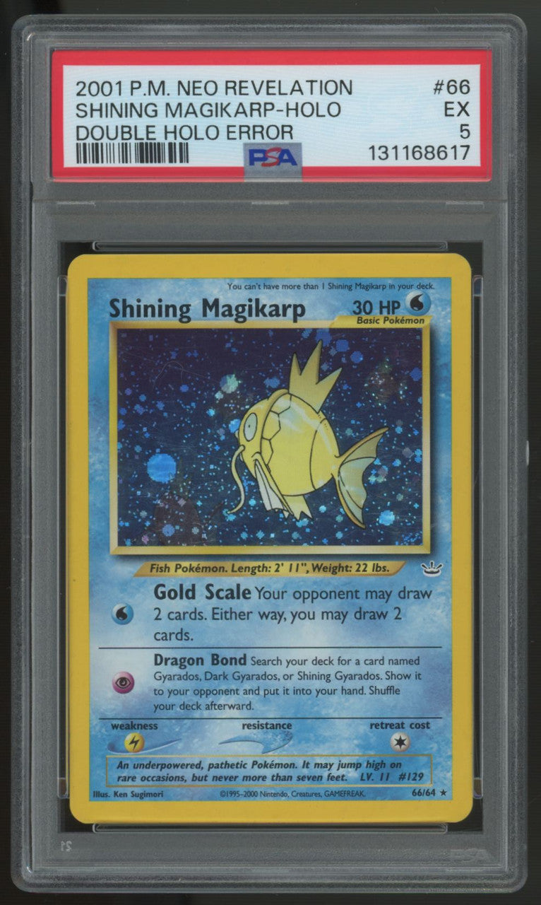 2001 Pokemon Shining Magikarp Neo Revelation Double Holo Error #66 PSA 5