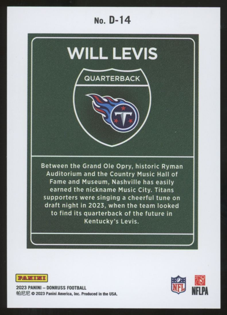 2023 Panini Donruss Will Levis RC Downtown SSP #D-14 "A"