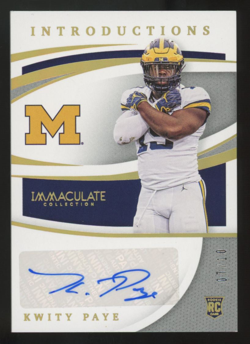 2021 Immaculate Collegiate Kwitty Paye RC Gold Introductions Auto /10 #IMI-KP