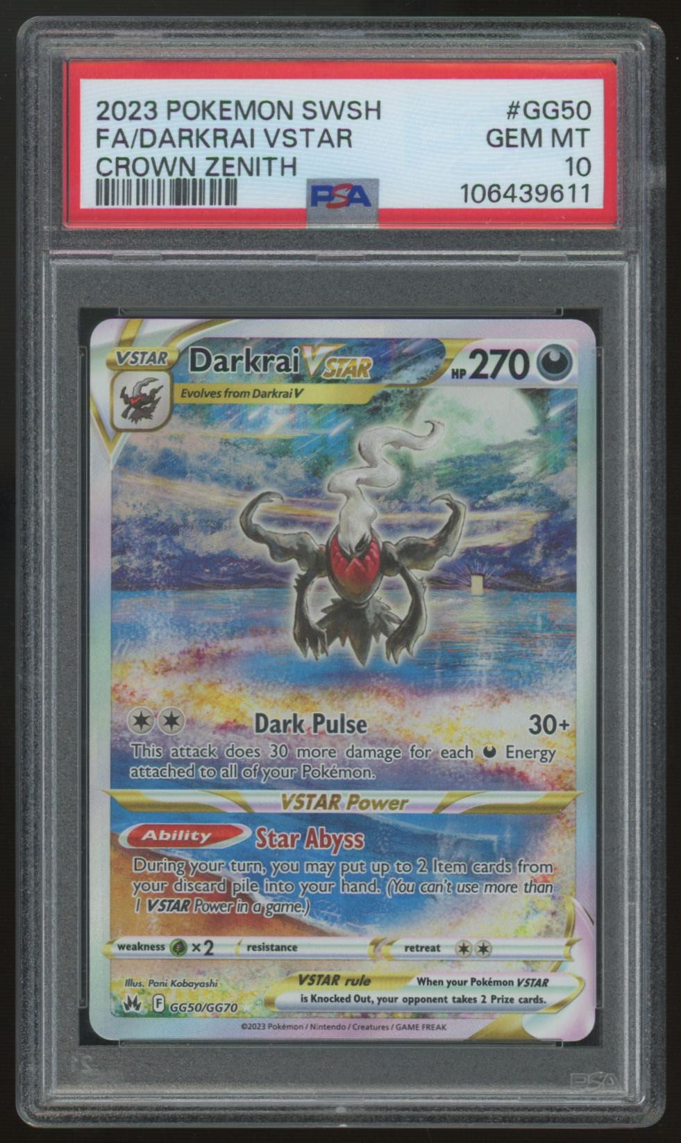 2023 Pokemon Darkrai VSTAR Crown Zenith Full Art #GG50 PSA 10