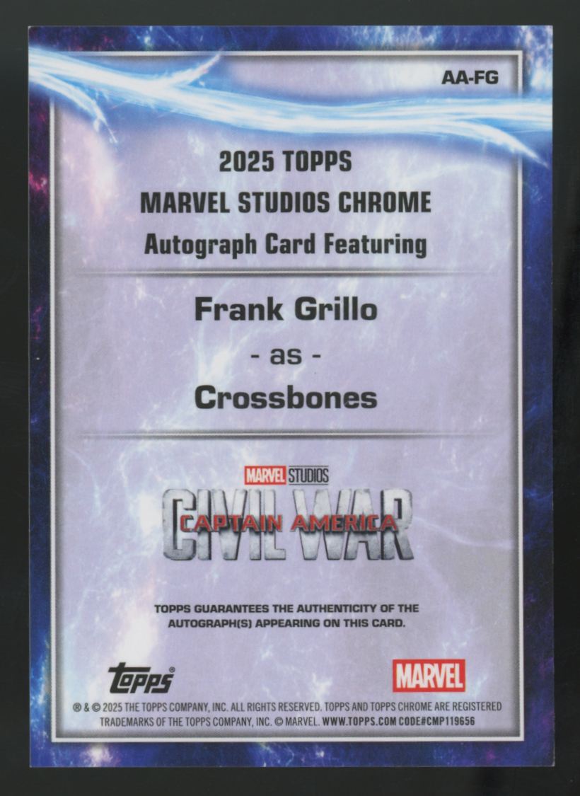 2025 Topps Marvel Chrome Crossbones/Frank Grillo Black Refractor Auto /10 #AA-FG