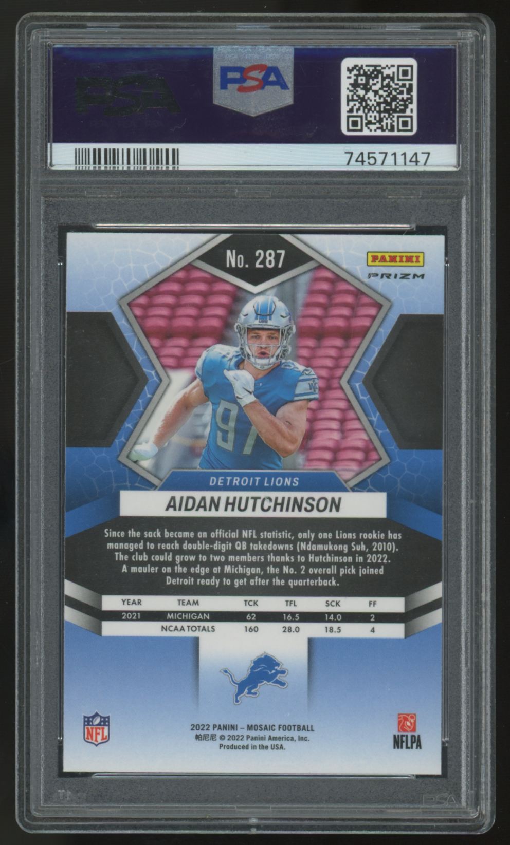 2022 Panini Mosaic Aidan Hutchinson RC #287 PSA 10