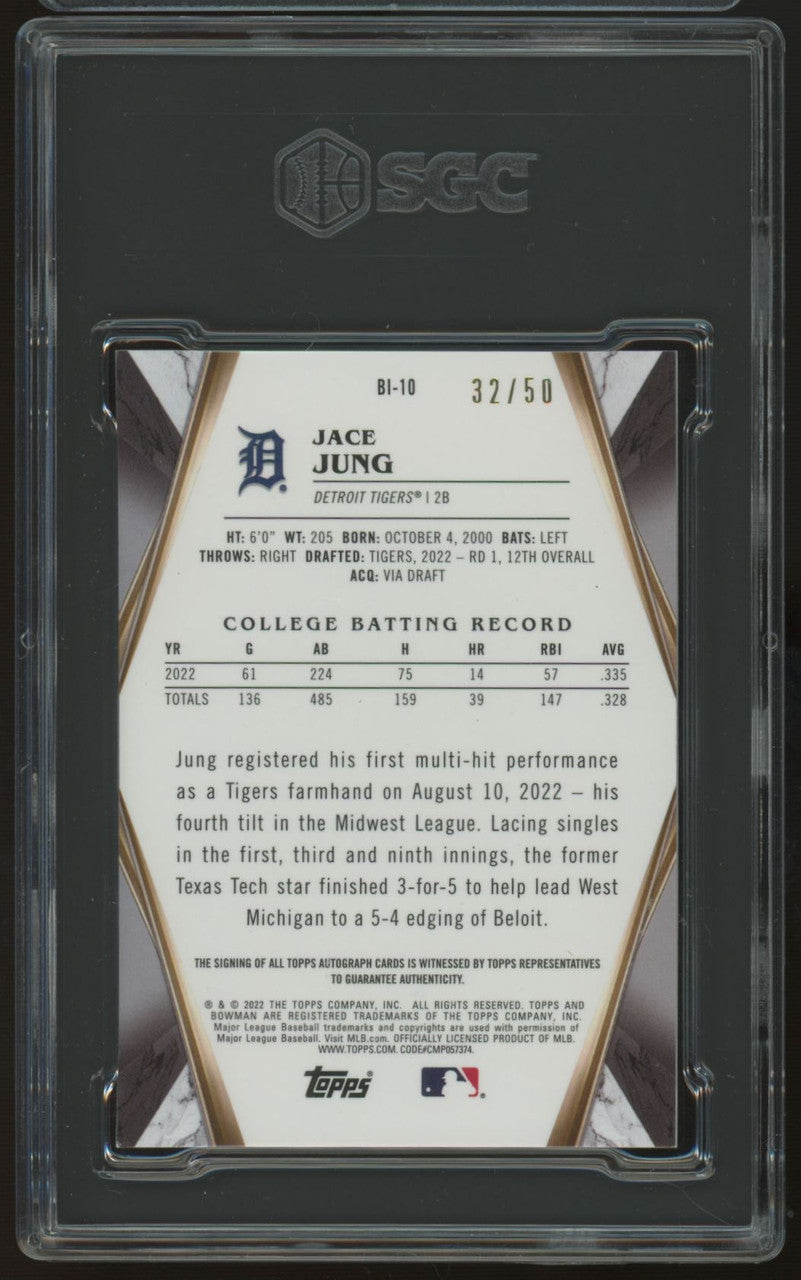 2022 Bowman Draft Jace Jung Invicta Auto Gold /50 #BI-10 SGC 9.5 10