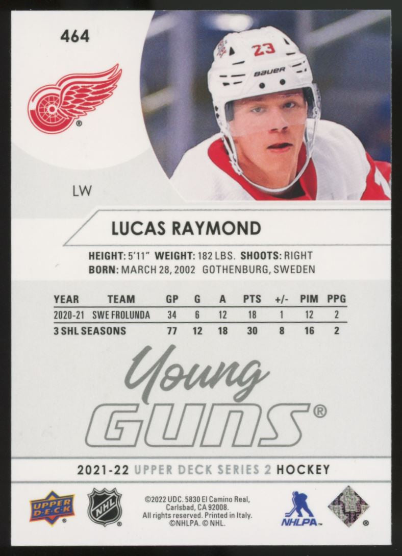 2021/22 Upper Deck Lucas Raymond Young Guns RC #464
