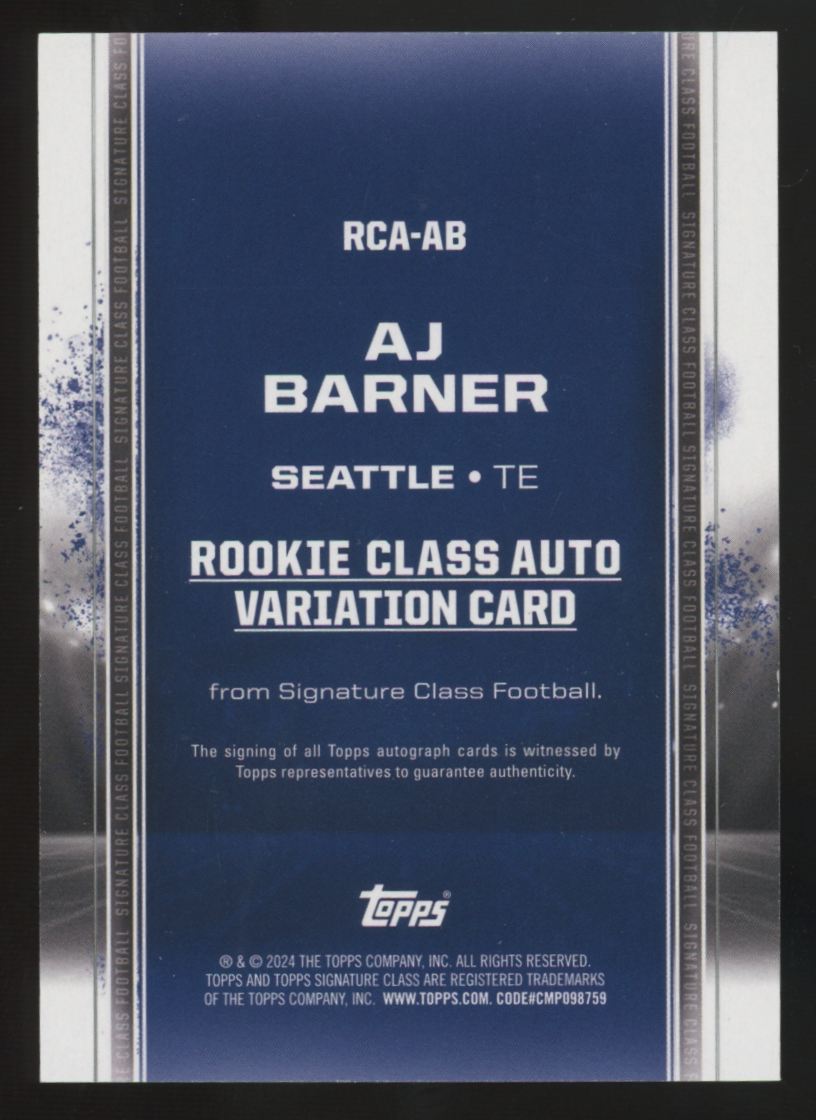 2024 Topps Signature Class AJ Barner RC Class 2 Auto #RCA-AB