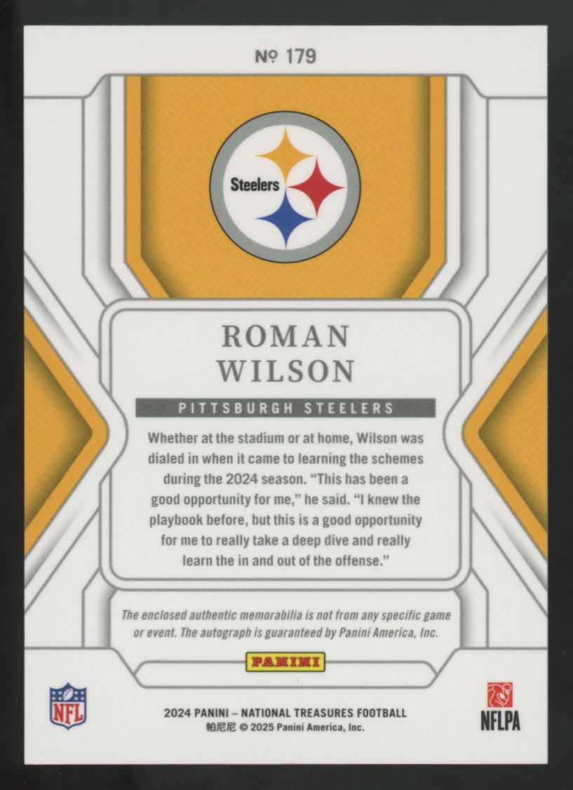 2024 Panini National Treasures Roman Wilson RC Holo Silver Patch Auto RPA /25