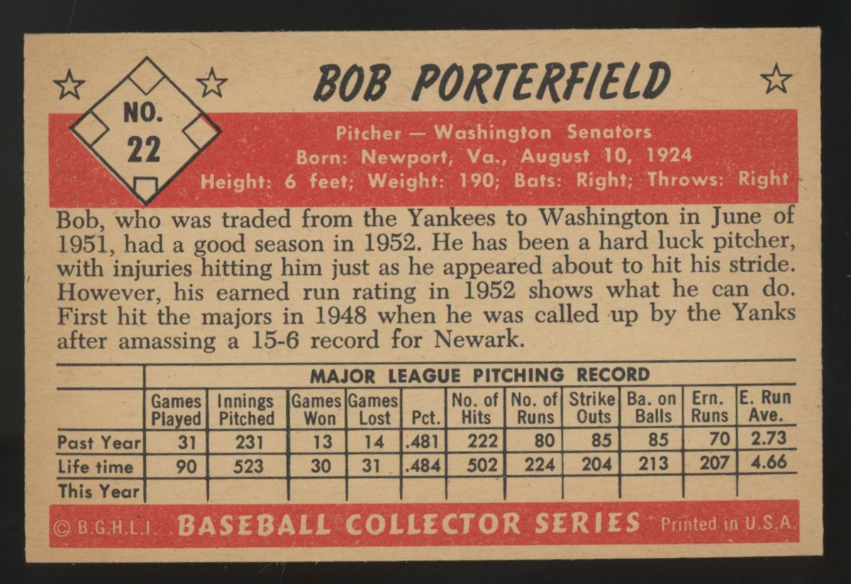 1953 Bowman Color Bob Porterfield #22 EX/MT