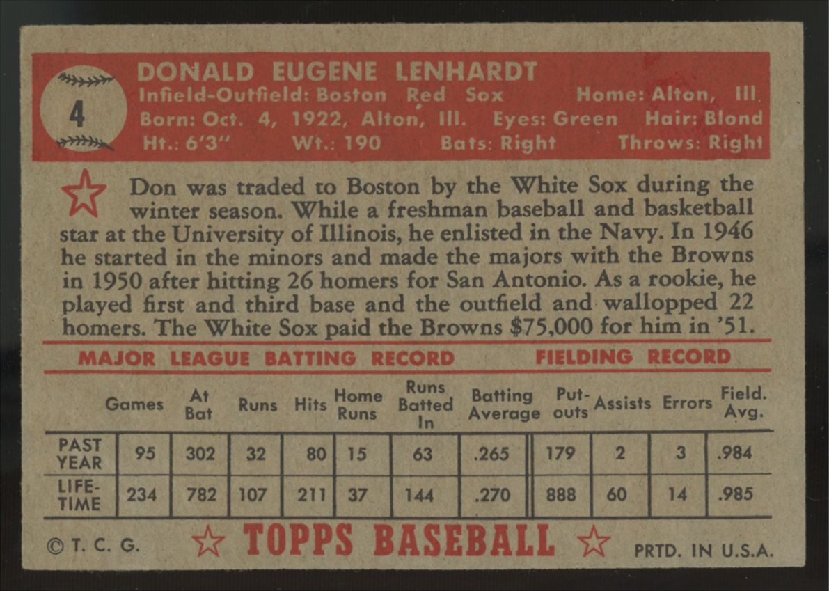 1952 Topps Don Lenhardt RC #4 Good