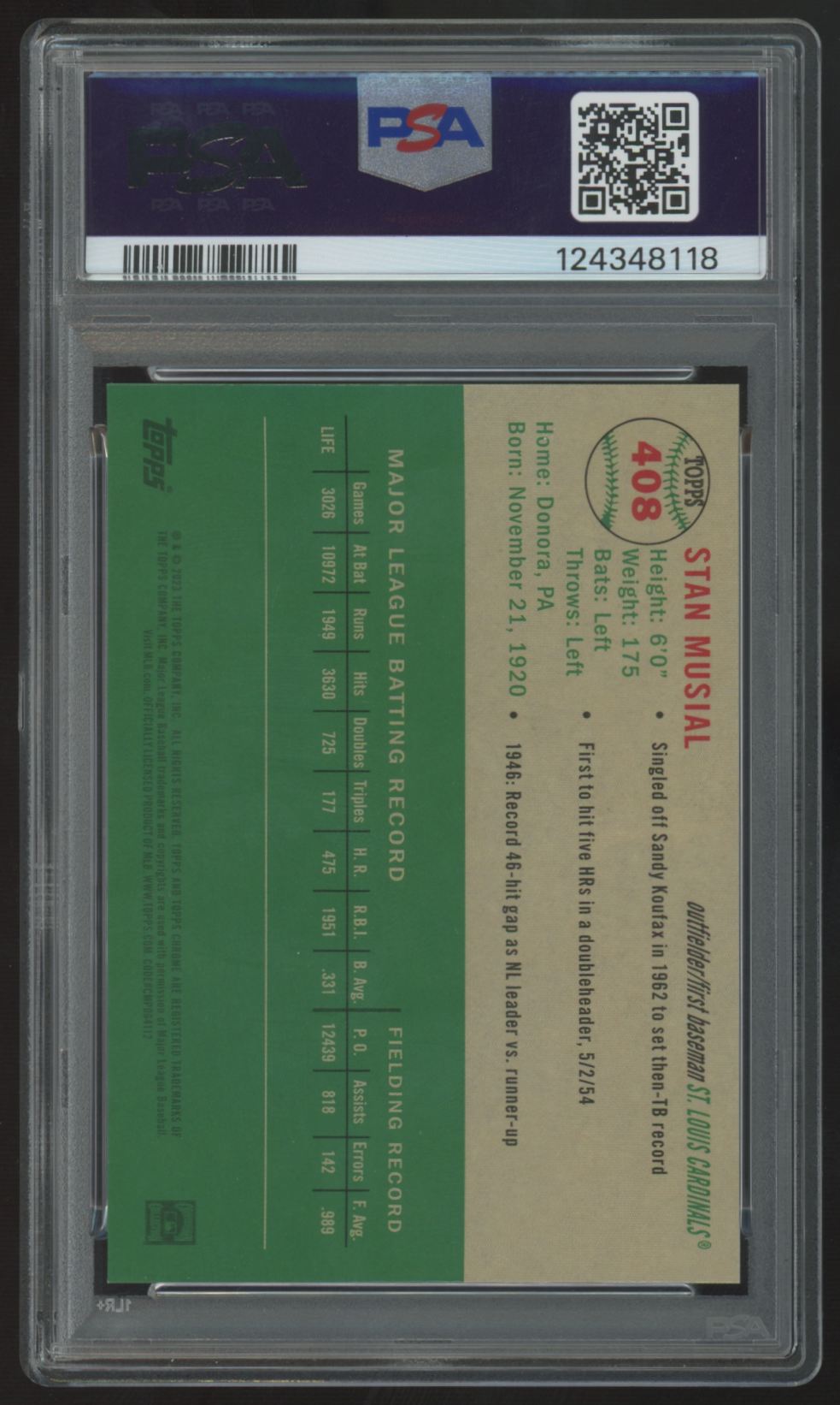 2023 Topps Chrome Platinum Anniversary Stan Musial Gold Wave /50 #40 PSA 10