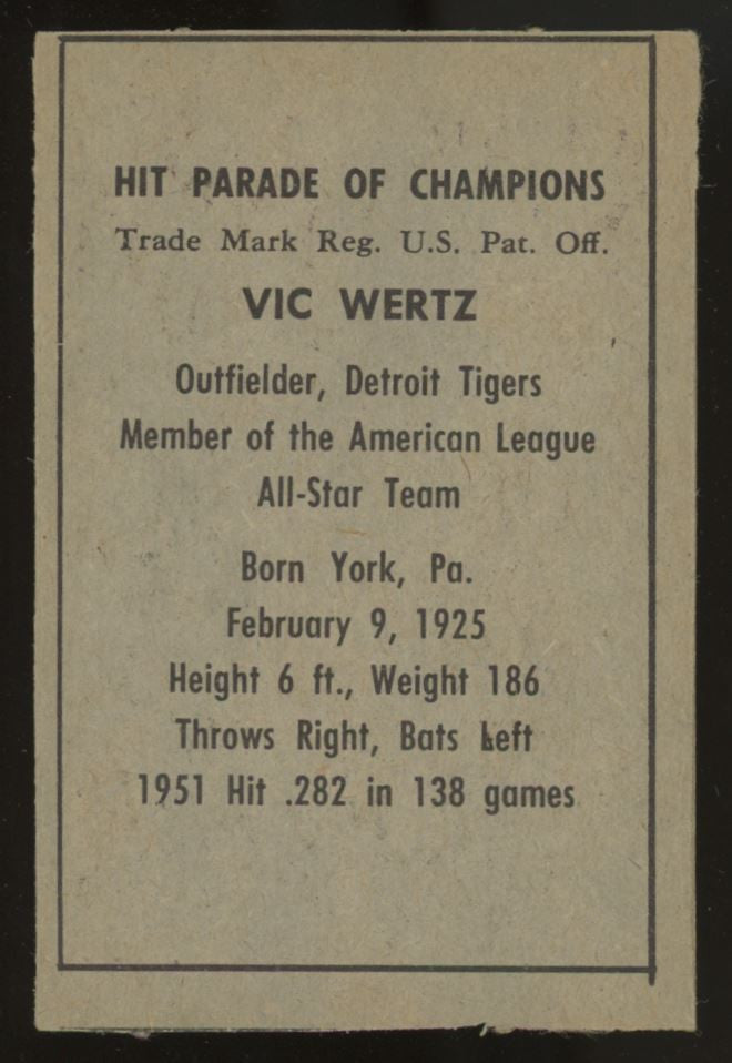 1952 Berk Ross Hit Parade Of Champions Vic Wertz EX+