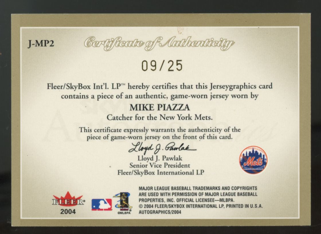 2004 Fleer Skybox Autographics Mike Piazza Jerseygraphics Gold Patch /25 #J-MP2
