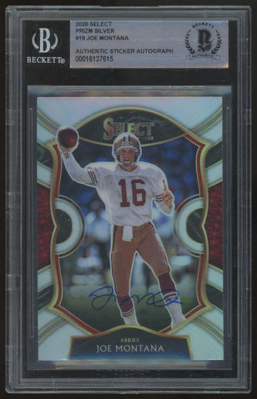 2020 Panini Select Joe Montana Silver Prizm Sticker Auto BGS Authentic #19
