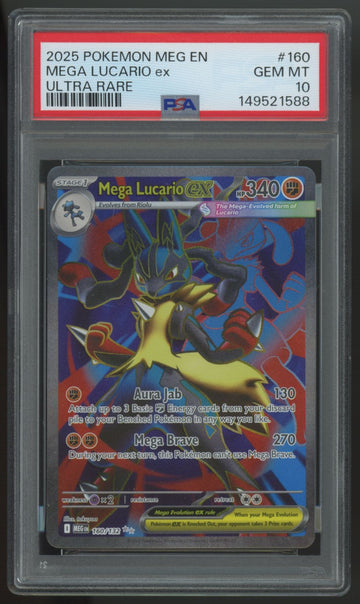 2025 Pokemon Mega Lucario ex Evolution Ultra Rare #160 PSA 10