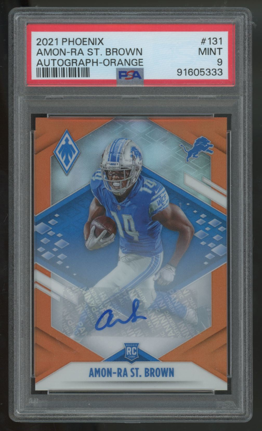 2021 Panini Phoenix Amon-Ra St. Brown RC Orange Auto /25 #131 PSA 9