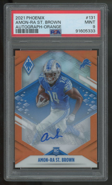 2021 Panini Phoenix Amon-Ra St. Brown RC Orange Auto /25 #131 PSA 9