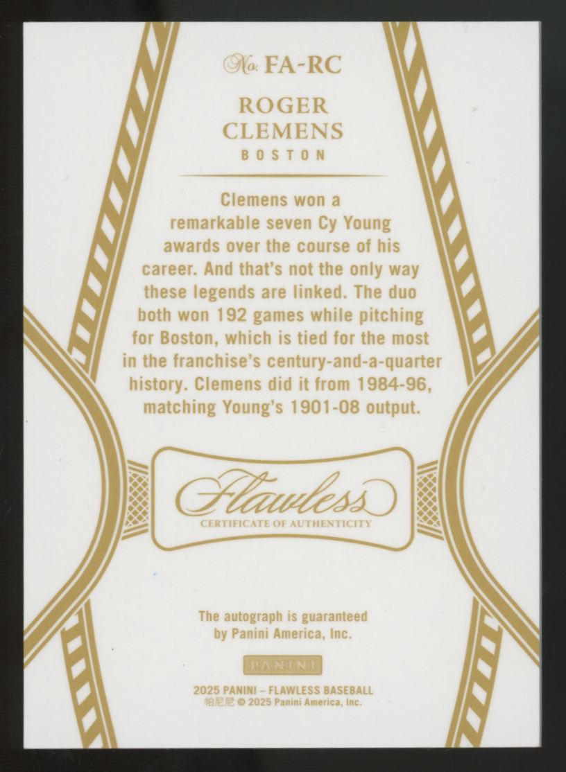 2025 Panini Flawless Roger Clemens Gold Auto /10 #FA-RC