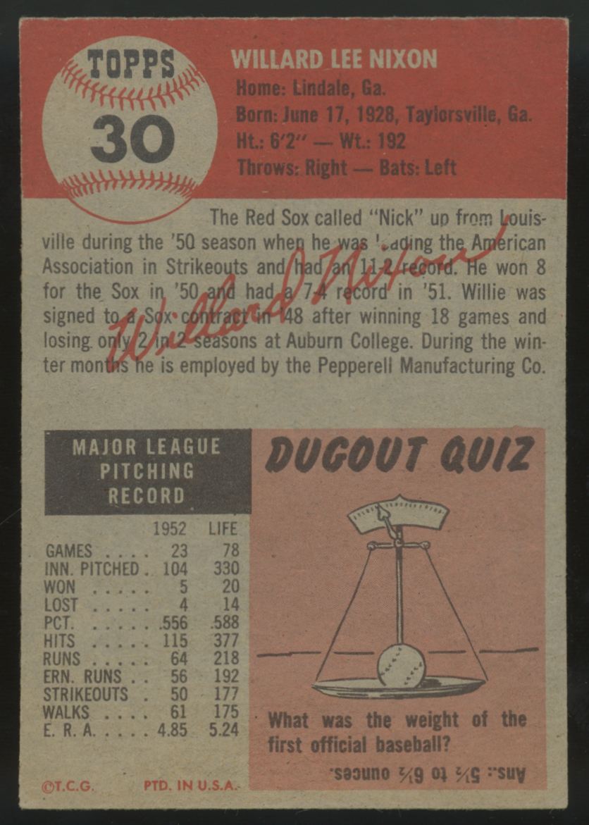1953 Topps Willard Nixon #30 VG