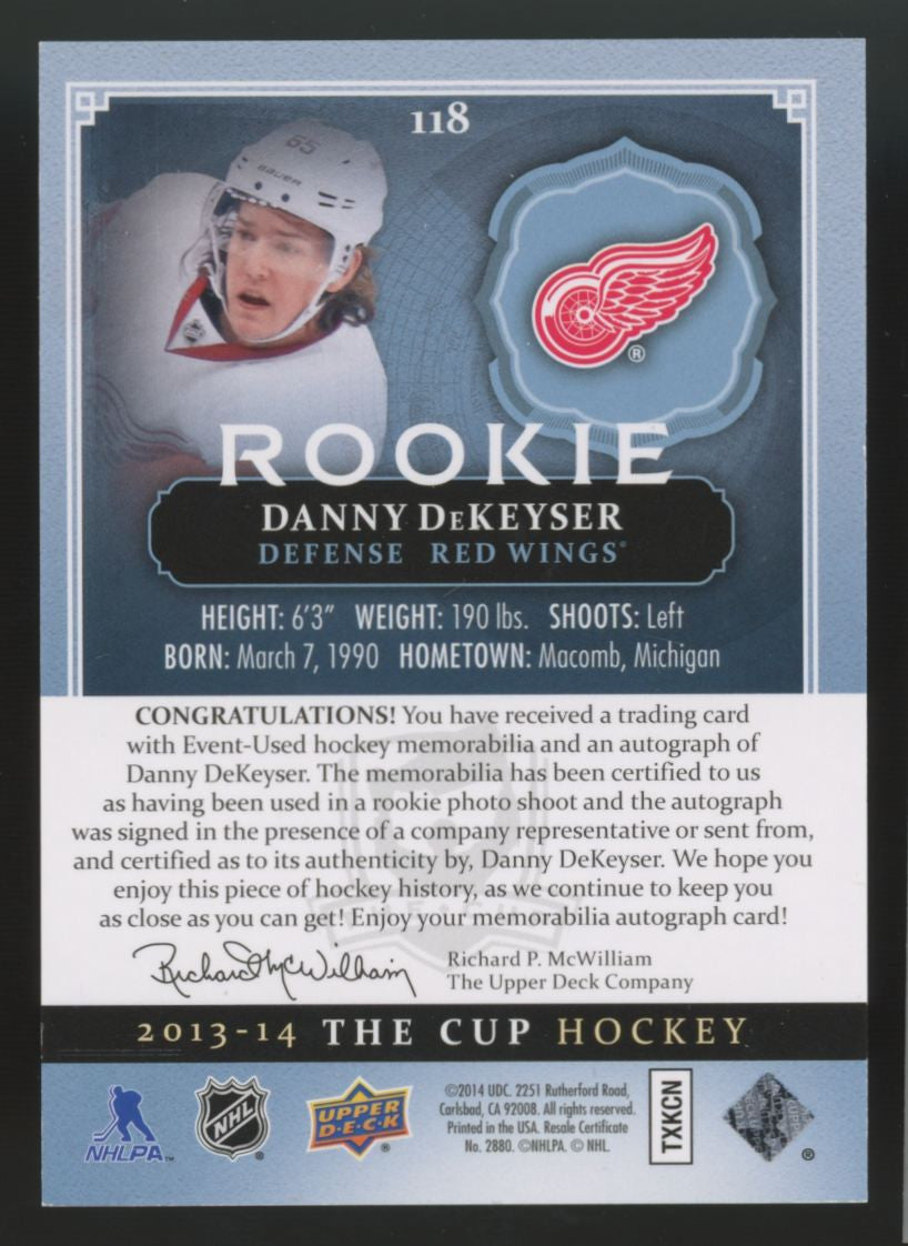 2013-14 Upper Deck The Cup Danny DeKeyser RC Patch Auto RPA /249 #118
