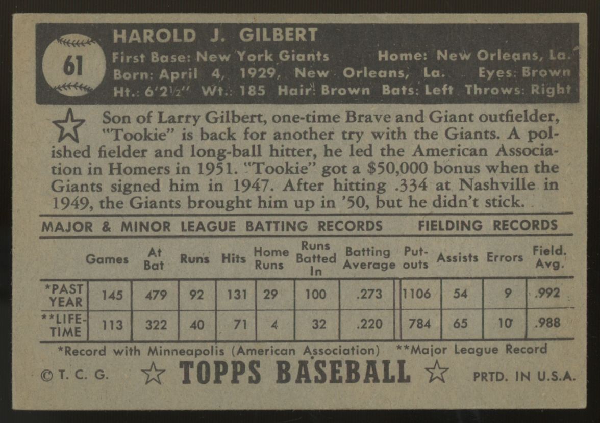 1952 Topps Tookie Gilbert #61 EX