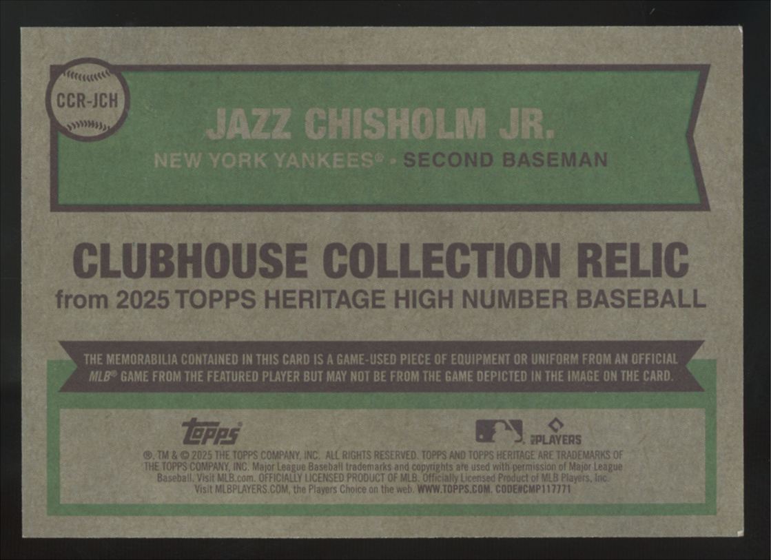 2025 Topps Heritage High Number Jazz Chisholm Jr. Clubhouse Collection Patch /99