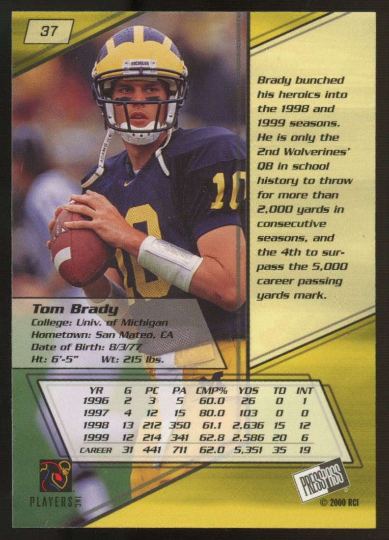 2000 Press Pass Tom Brady RC #37 "B"