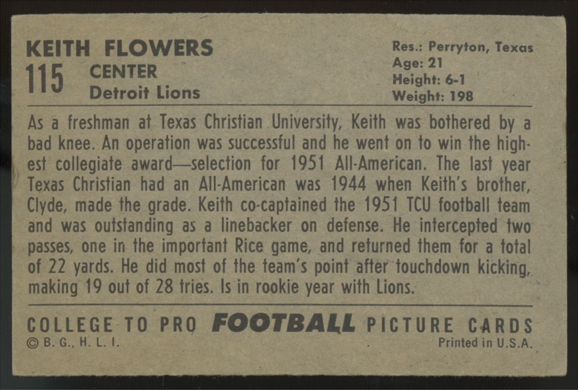 1952 Bowman Large Keith Flowers RC #115 VG/EX