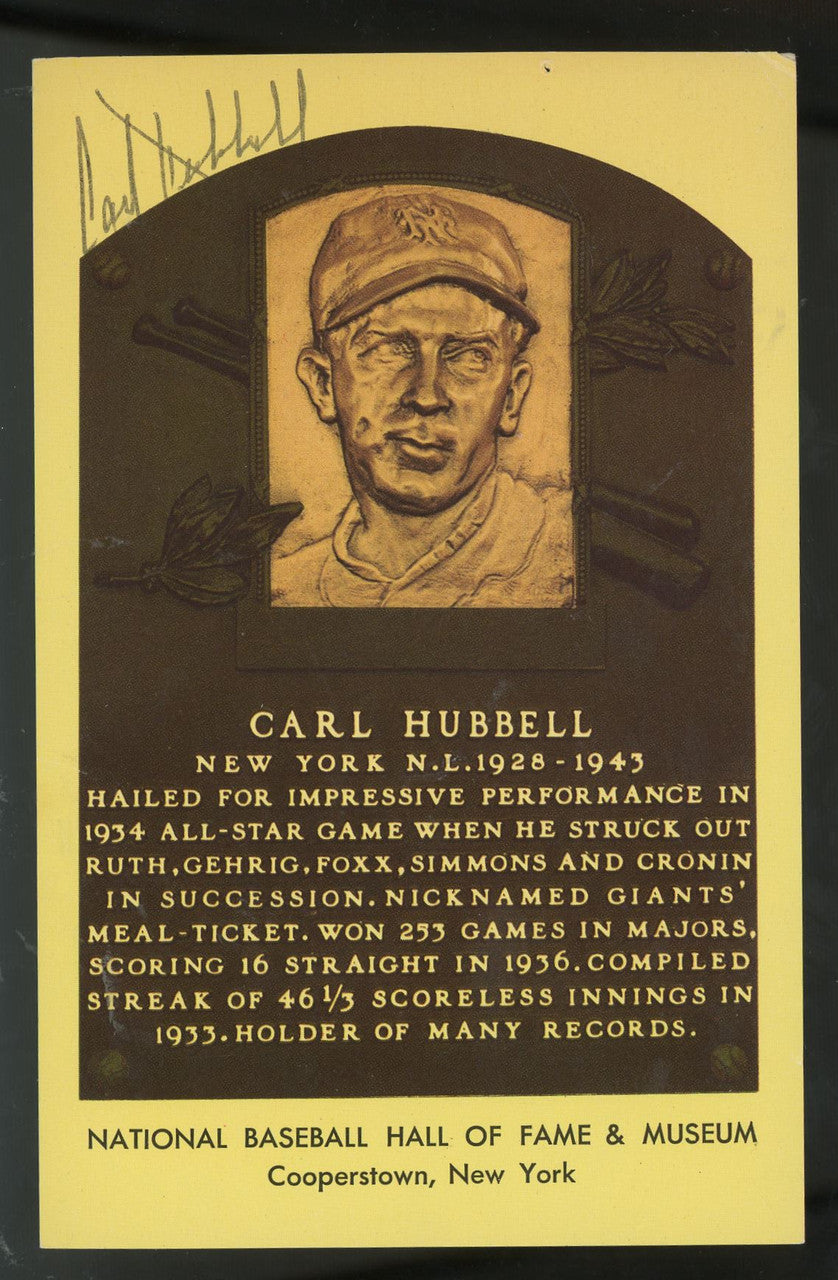 Carl Hubbell Signed Autographed Hall of Fame Postcard JSA