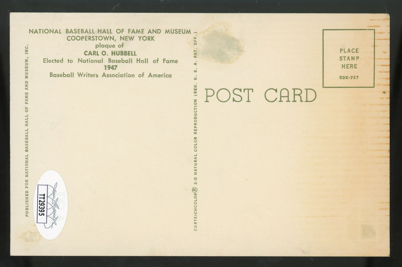 Carl Hubbell Signed Autographed Hall of Fame Postcard JSA