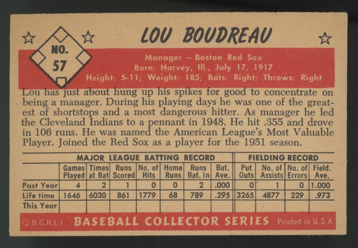 1953 Bowman Color Lou Boudreau #57 VG