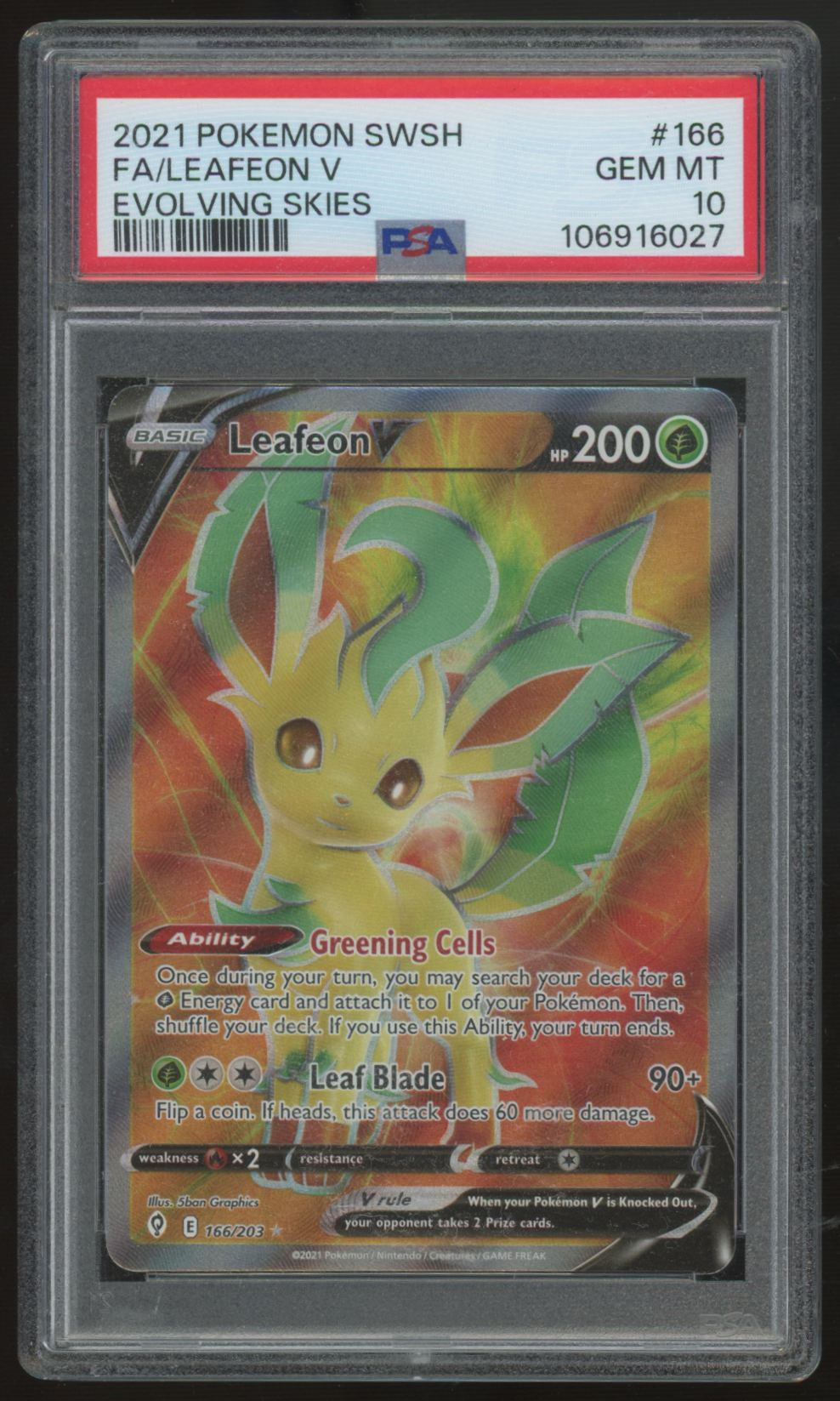 2021 Pokemon Leafeon V Evolving Skies Full Art #166 PSA 10
