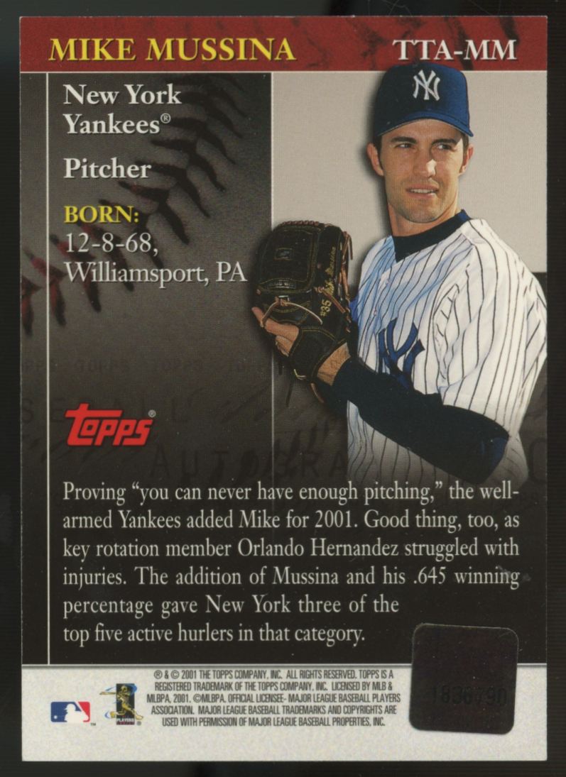 2001 Topps Traded And Rookies Mike Mussina Golden Anniversary Traded Star Auto