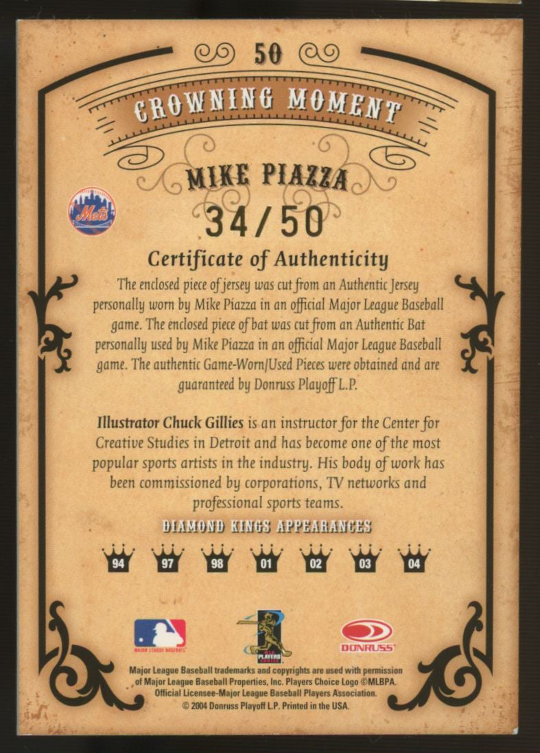 2004 Donruss Mike Piazza Diamond Kings Crowning Moment Patch /50 #50