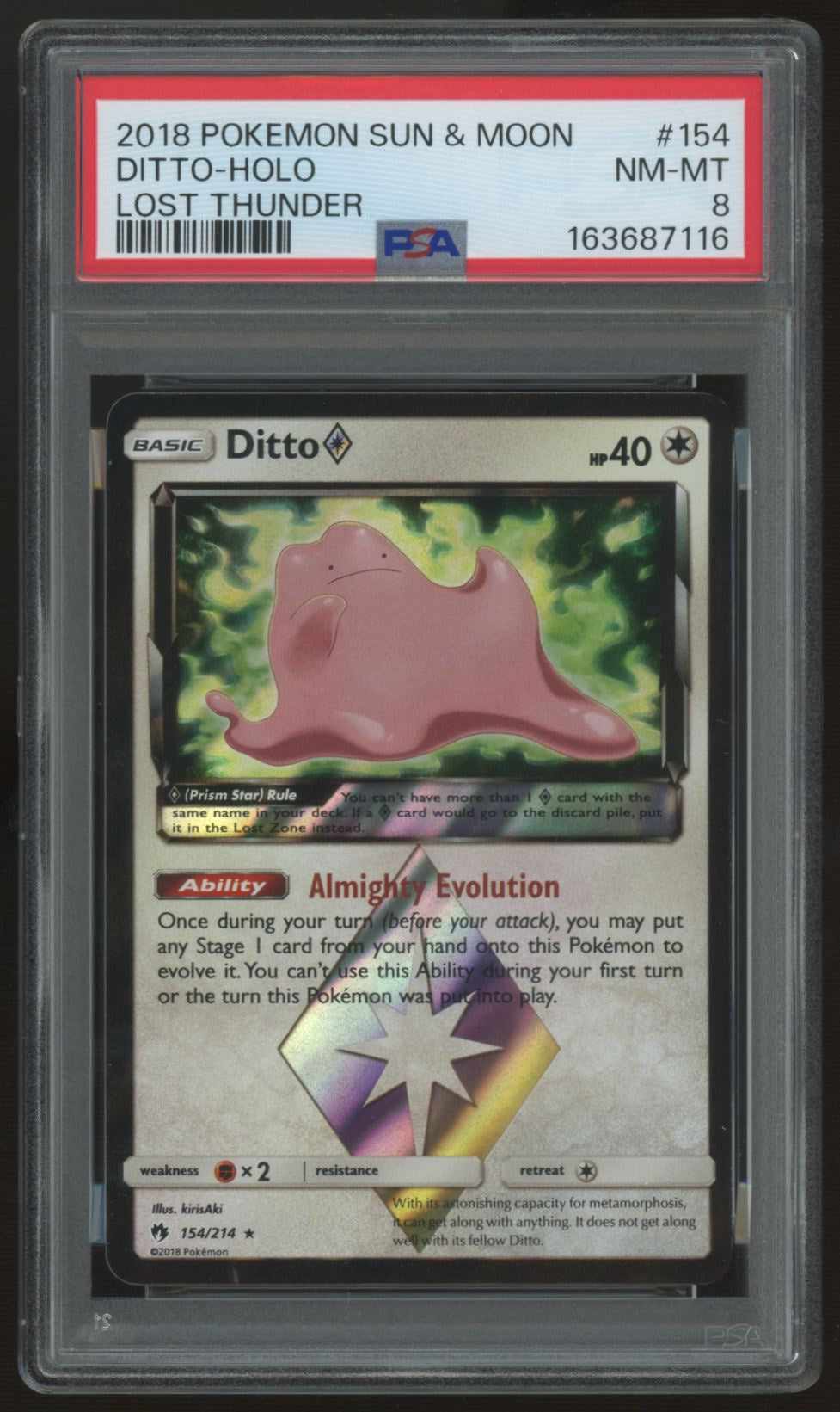 2018 Pokemon Ditto Prism Star Lost Thunder Holo #154 PSA 8 (C)