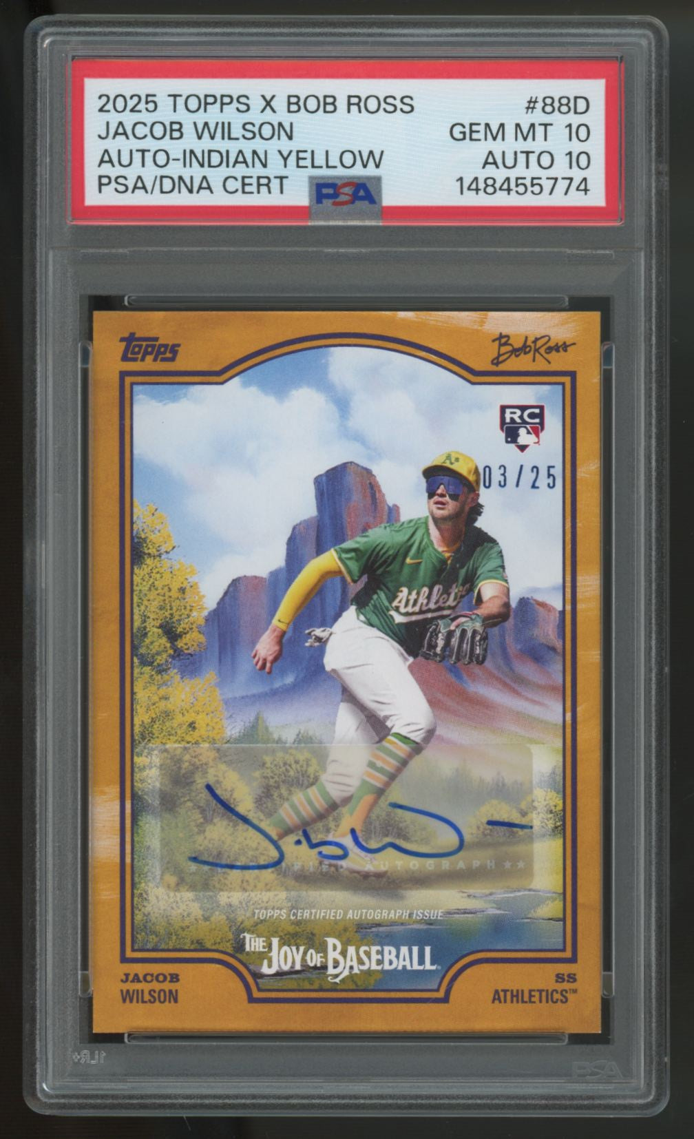 2025 Topps X Bob Ross Jacob Wilson RC Indian Yellow Auto /25 #88D PSA 10 10