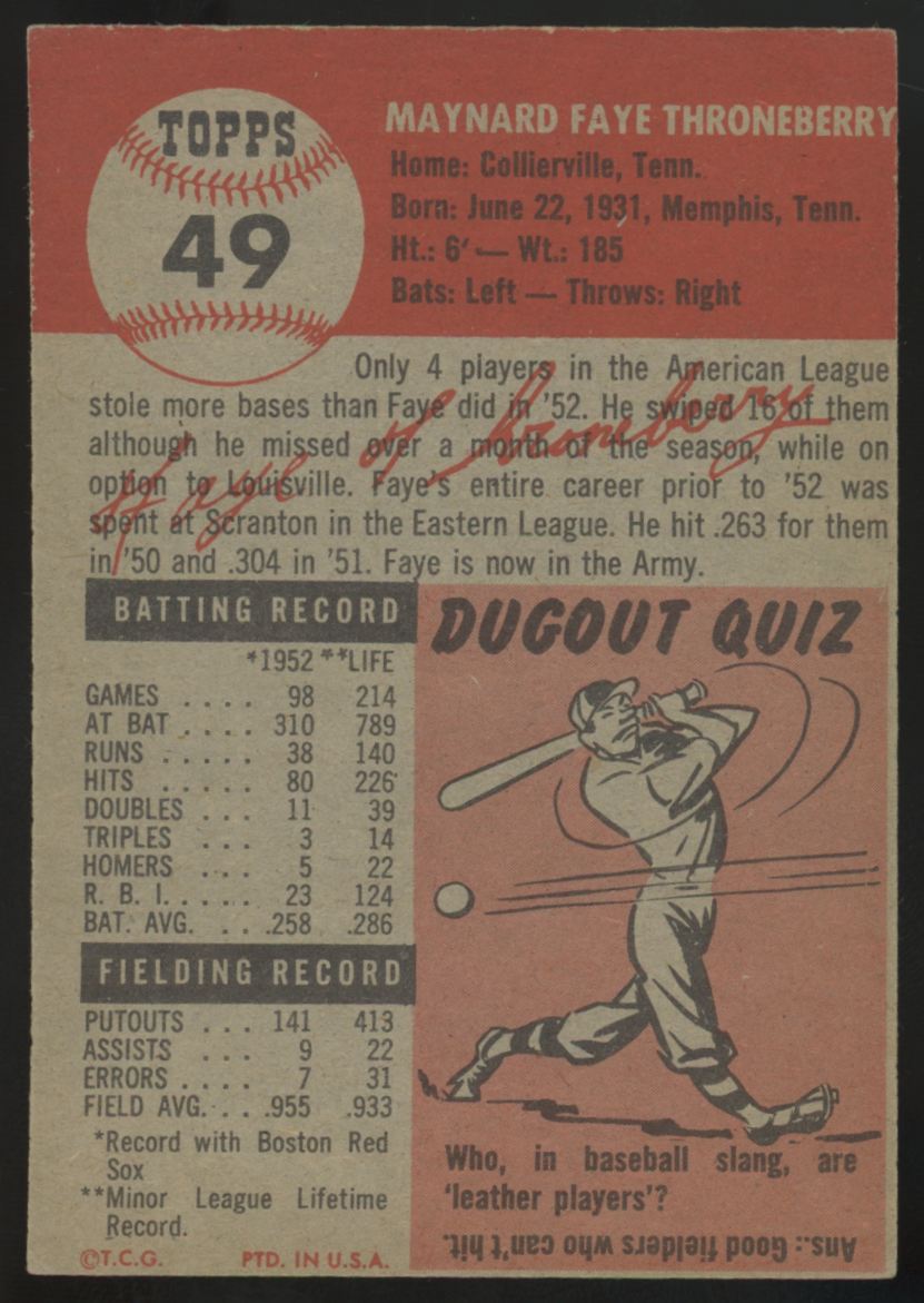 1953 Topps Faye Throneberry #49 EX