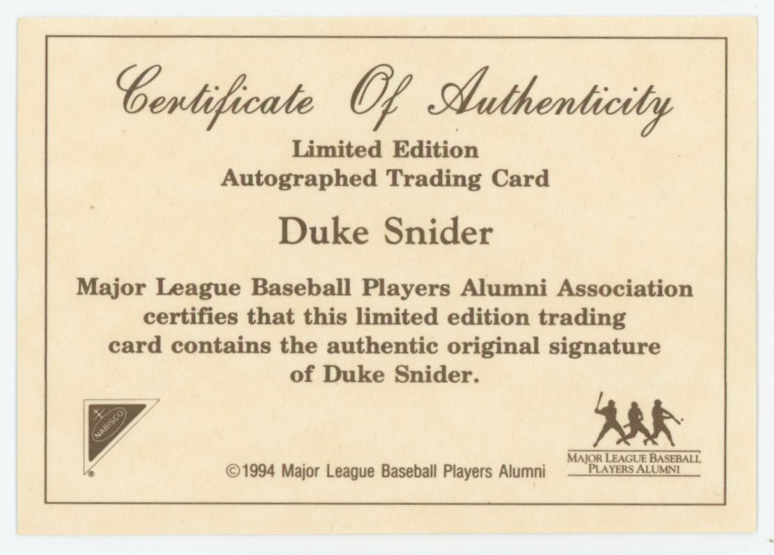 1994 Nabisco All-Star Legends Duke Snider Auto With COA